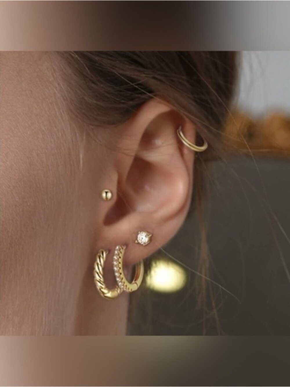 14k Gold Plated Hoop Stud 5 Pair Earring Set
